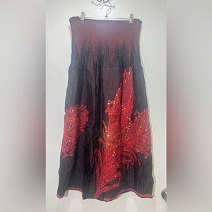 Black Burgundy Red Embroidered Maxi Skirt